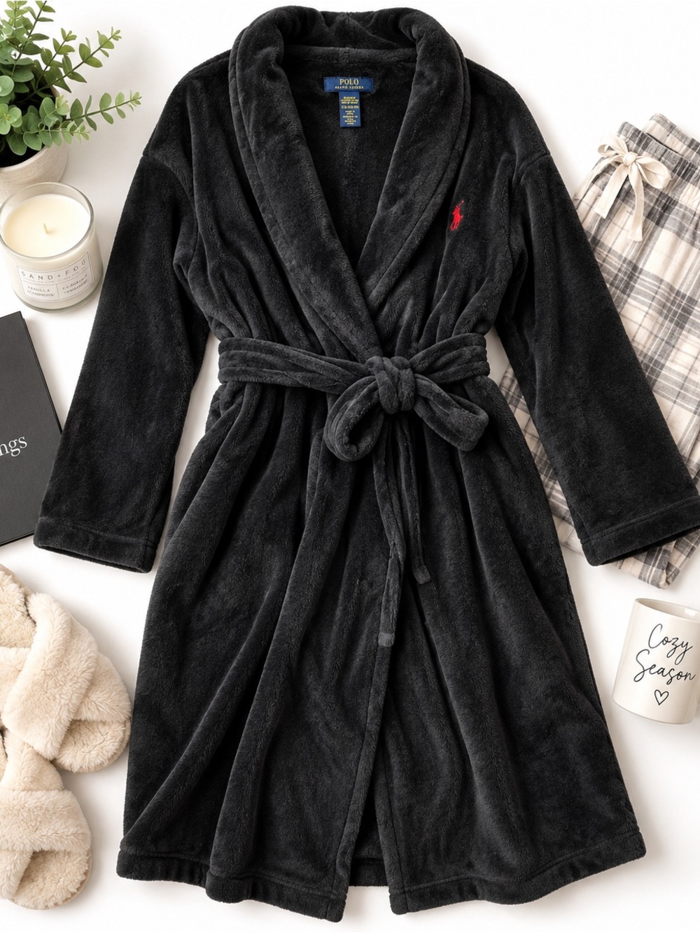 Polo by Ralph Lauren Women's Black Plush Robe